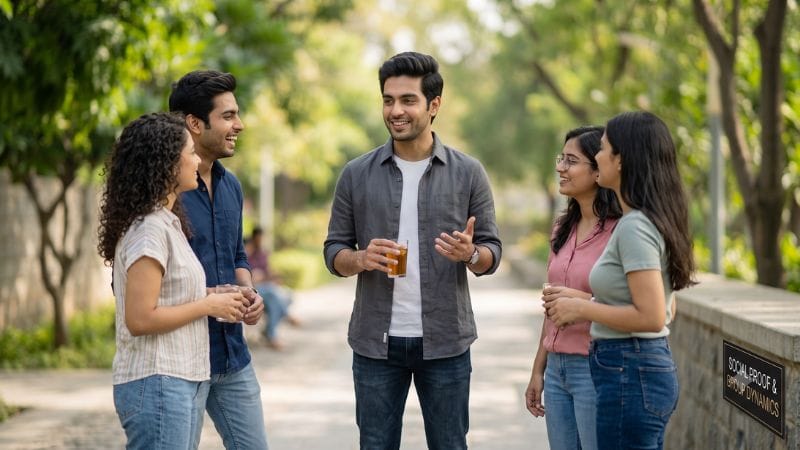 सोशल प्रूफ और ग्रुप डायनेमिक्स में कॉन्फिडेंट व्यक्ति