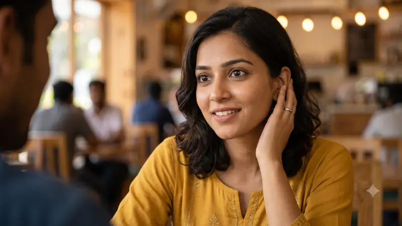 कैसे पता करें कि लड़की का कोई बॉयफ्रेंड है या नहीं? (8 आसान तरीके) 3 body language girl eye contact interest signaling hindi blog image
